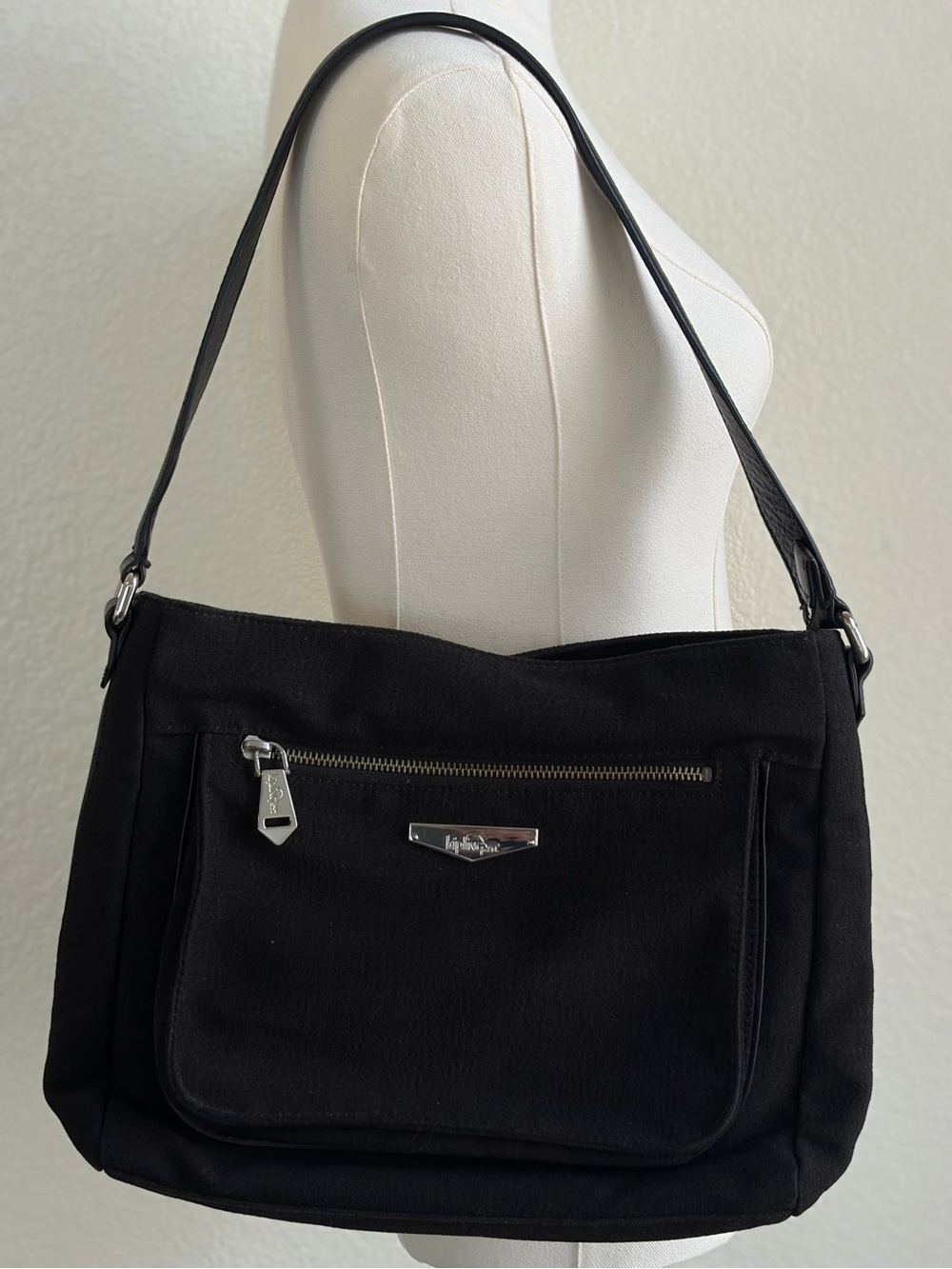 Kipling Black Work Shoulder Hobo Bag Blue Lining